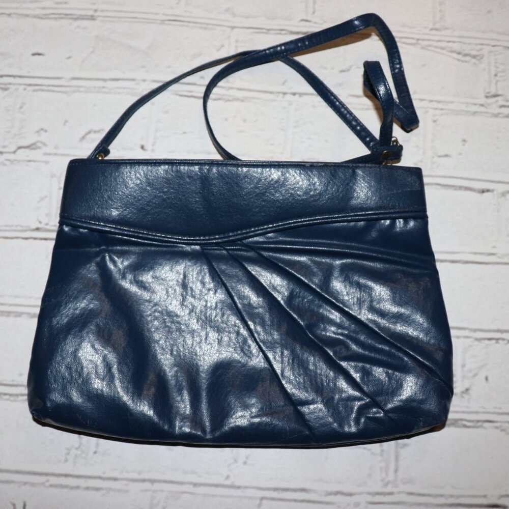 💙 Vintage Blue Leather Purse · 7.5" x 11.5" · Pleated Front Detail